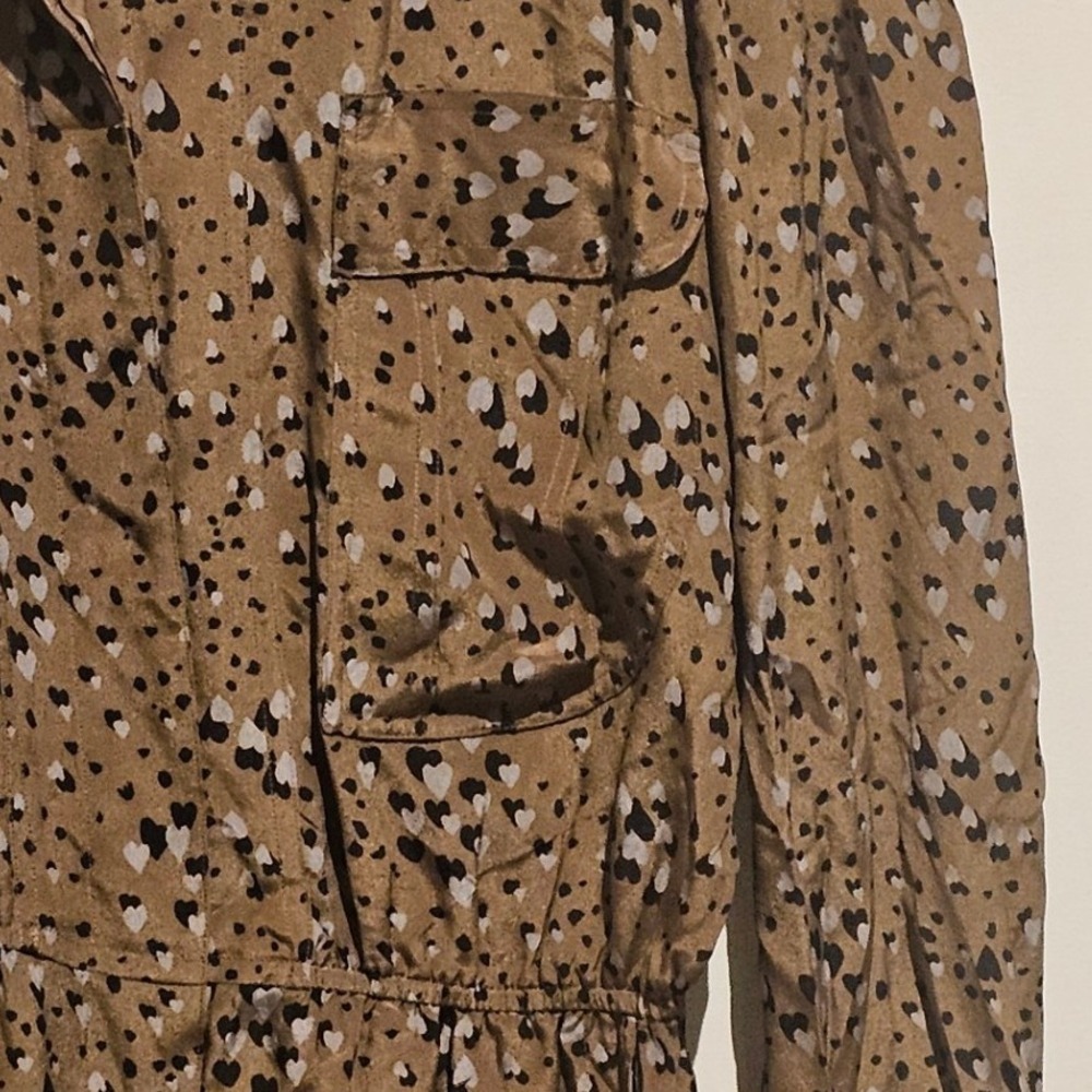 TWENTY8TWELVE Women Brown Heart Print Silk Long Sleeve Utility Romper Jumpsuit 2 - Picture 3 of 8